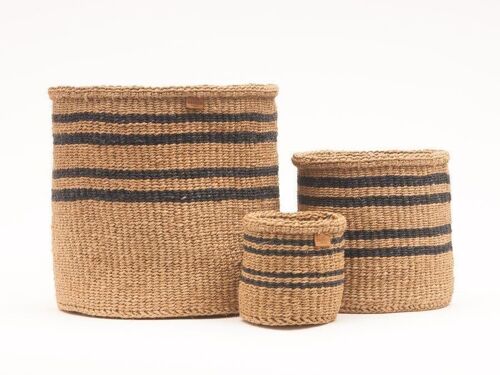 LAINI: Thin Stripe Charcoal & Natural Woven Storage Basket