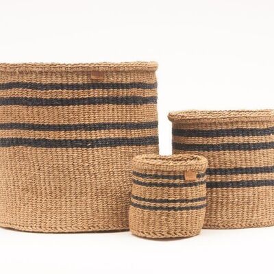 LAINI: Thin Stripe Charcoal & Natural Woven Storage Basket