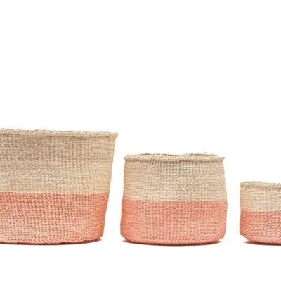 JIONI: Dusky Pink Colour Block Woven Basket