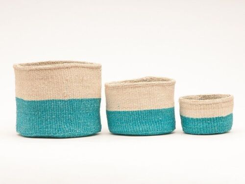 LAZIMA: Turquoise Colour Block Woven Basket