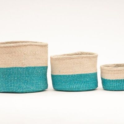 LAZIMA: Turquoise Colour Block Woven Basket