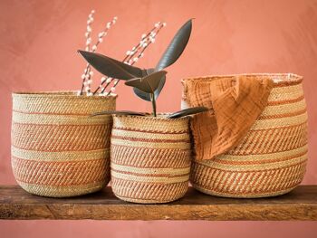 UDONGO : Paniers de rangement tissés à motifs en terre cuite et naturel 2