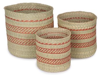 UDONGO : Paniers de rangement tissés à motifs en terre cuite et naturel 7