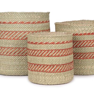 UDONGO : Paniers de rangement tissés à motifs en terre cuite et naturel