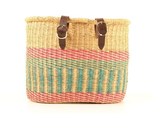 APANA: Handcrafted Pink and Turquoise Stripe Oblong Bike Basket