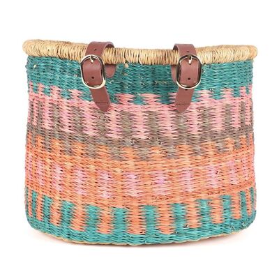 KAKUM: Handcrafted Peach & Turquoise Oblong Bike Basket