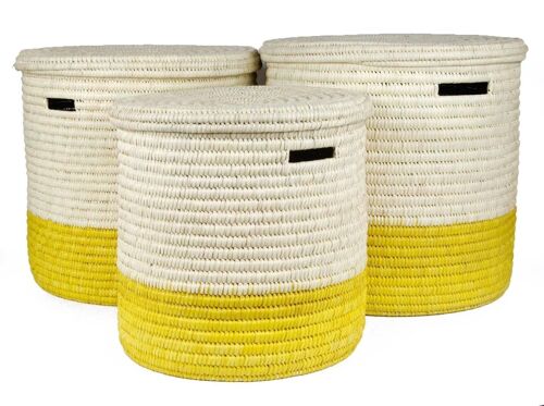 VIPI : Yellow Colour Block Lidded Laundry Basket