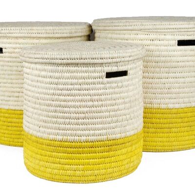 VIPI : Yellow Colour Block Lidded Laundry Basket