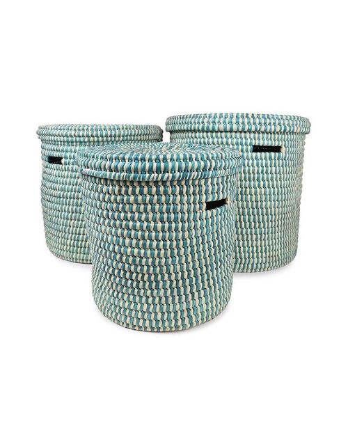 NUKTA: Turquoise Check Lidded Laundry Basket