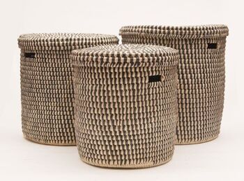 YULE : Panier à linge avec couvercle à carreaux gris ardoise 1