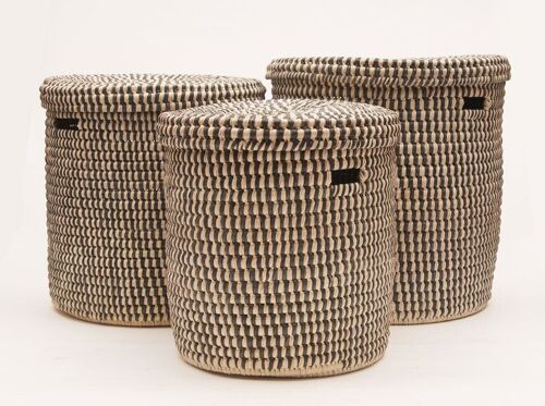 YULE : Grey Slate Check Lidded Laundry Basket