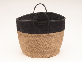 KUNDI : Panier à linge tissé en blocs de couleur naturel et noir 3