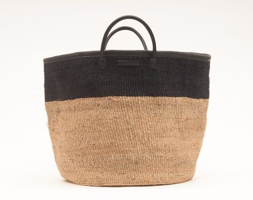 KUNDI: Natural and Black Colour Block Woven Laundry Basket