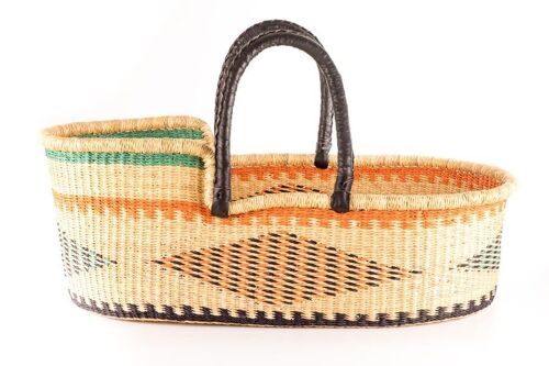 WINNEBA: Black, Orange & Turquoise Geo Woven Moses Basket