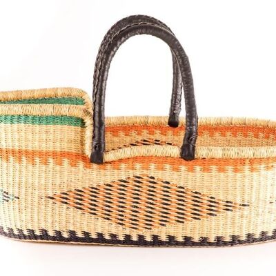 WINNEBA: Black, Orange & Turquoise Geo Woven Moses Basket