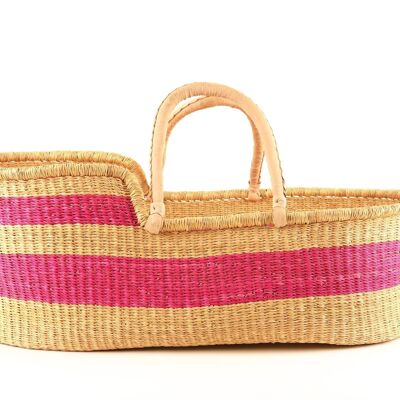MTOTO: Bright Pink Stripe Woven Moses Basket