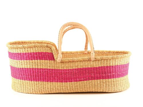 MTOTO: Bright Pink Stripe Moses Basket