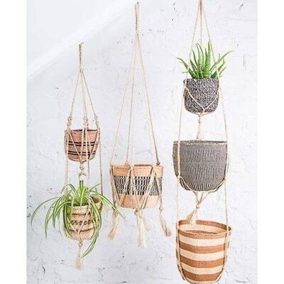 MEGHNA : support pour plantes en jute et macramé à 2 niveaux