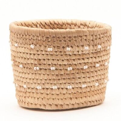 FURAHIA: White Spotted Beaded Basket