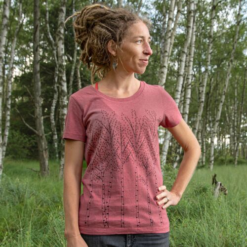 Bio Damen T-Shirt Birken in heather cranberry