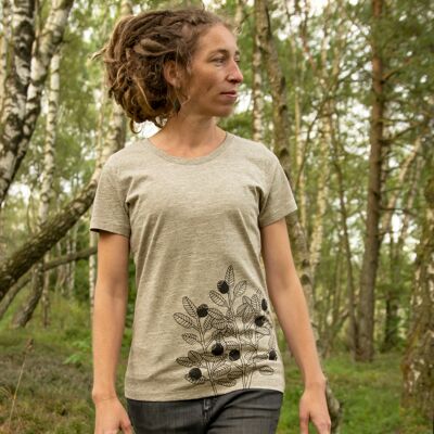 Organic women's blueberry t-shirt in wooden heather