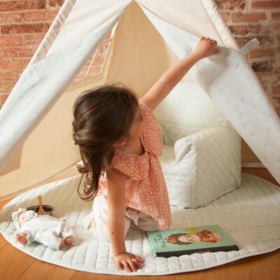 Children's mat for teepee STARS green