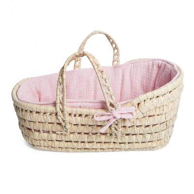 Pink BOBBLE doll wicker carrycot