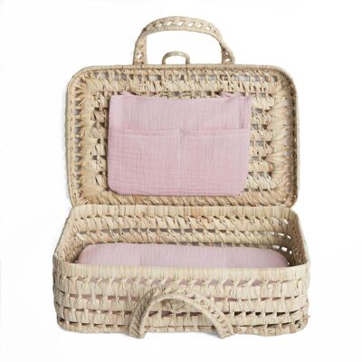 Pink BOBBLE doll wicker suitcase