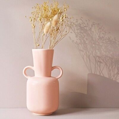 Vase rose avec poignées
