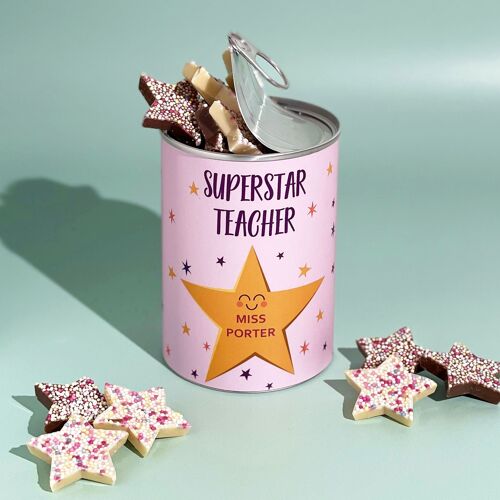Personalised Superstar Chocolate Tin Teacher Gift