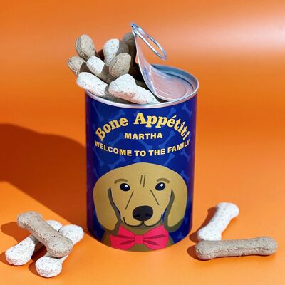 Personalisiertes neues Hundeleckerli-Dose-Geschenk für Hunde
