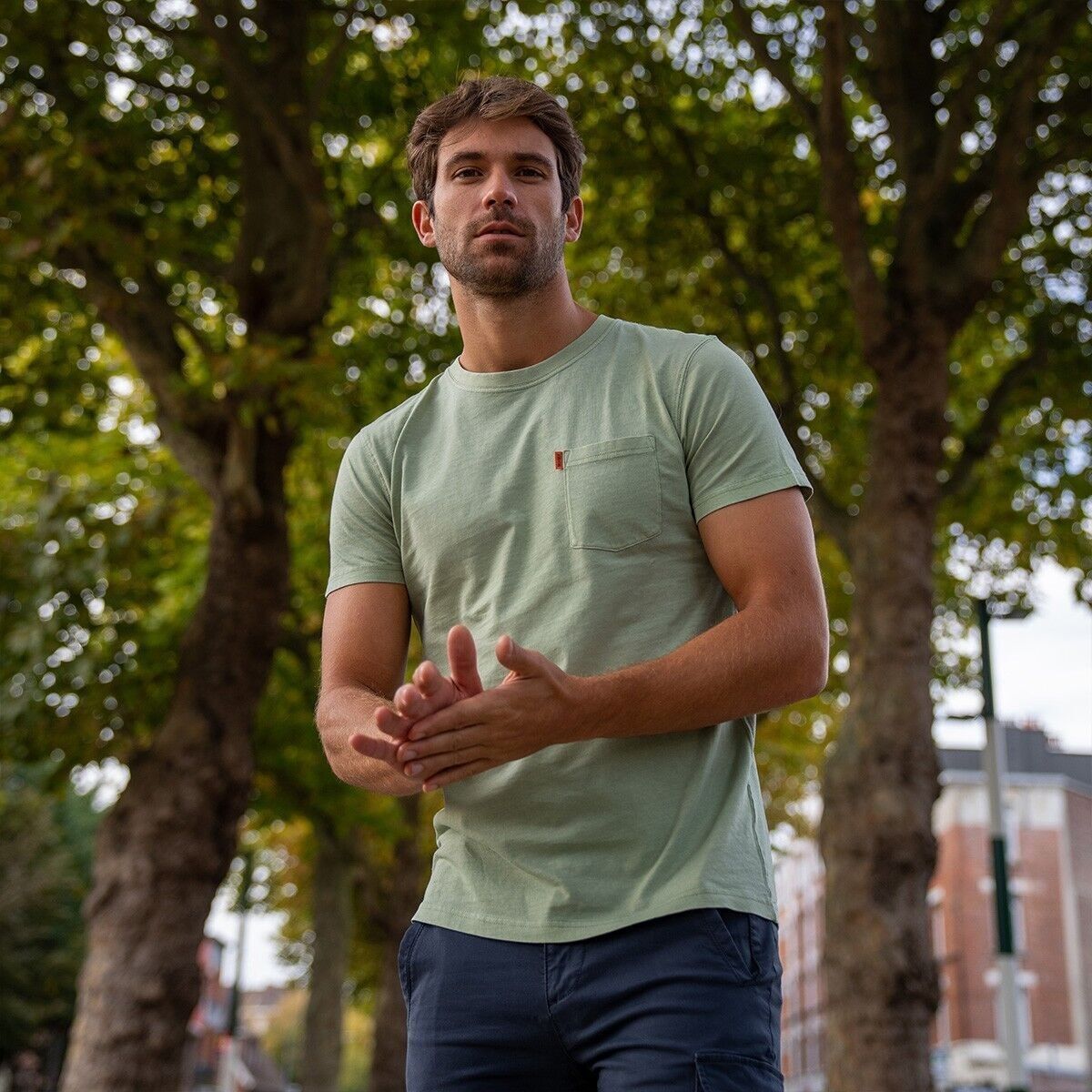 T-shirt in cotone organico al 100% tinto in capo - Verde chiaro