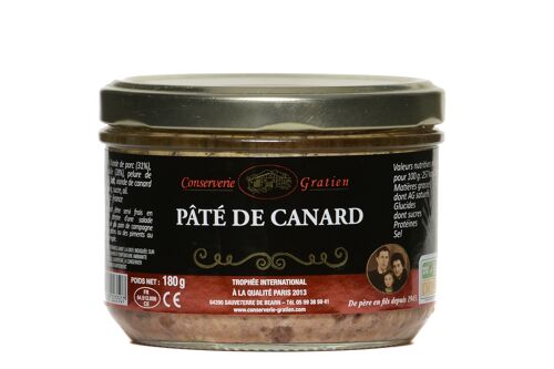 Pâté de canard, Conserverie GRATIEN, la verrine de 180g