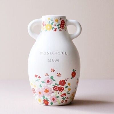 Grande vaso floreale in ceramica Wonderful Mum, H15.5cm