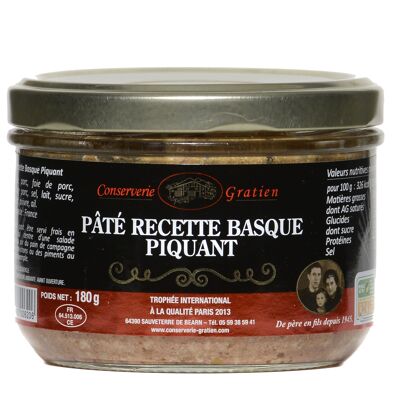 Pâté "recette basque" piquant, Conserverie GRATIEN, la verrine de 180g