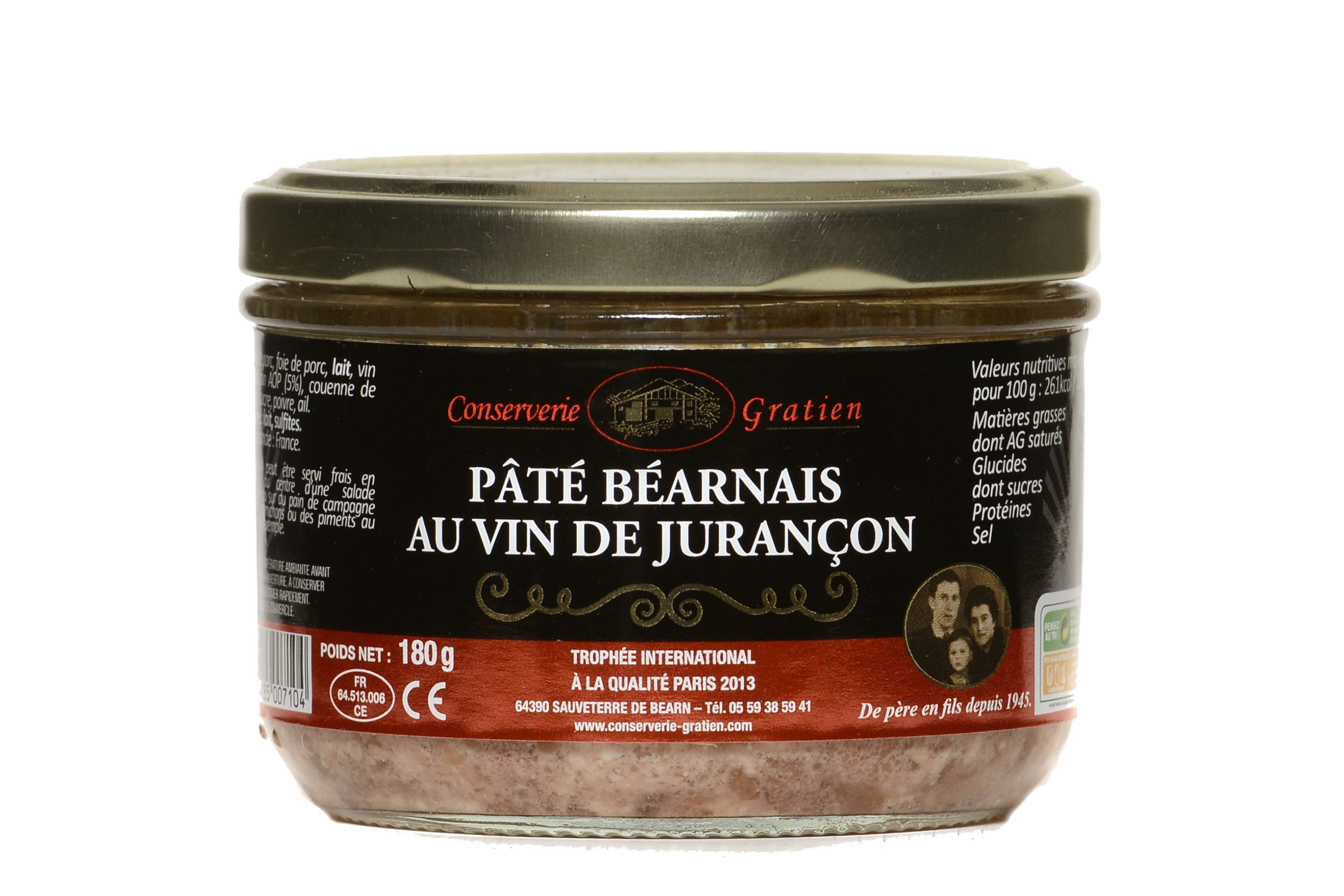Paté Bearnais con vino Jurançon, conservera GRATIEN, vaso 180g