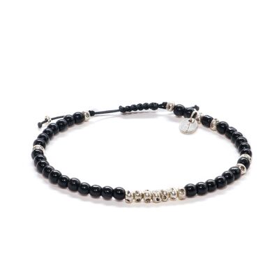 4MM ONYX AND STERLING SILVER MACRAME