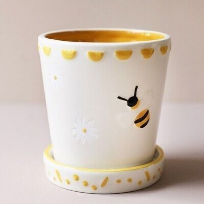 Kleiner Bienen-Pflanztopf und Tablett aus Keramik, H11 cm