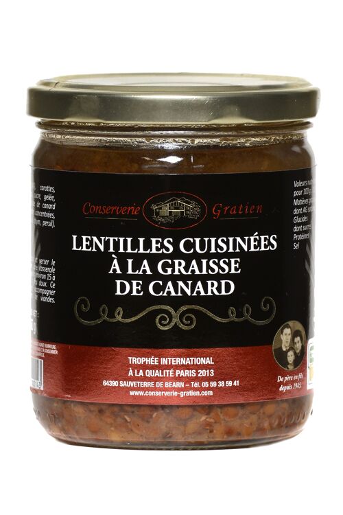 Lentilles cuisinées à la graisse de canard, conserverie GRATIEN, le bocal de 360g