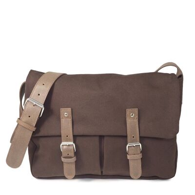 Bolso cartero de lona y piel L Bruselas 13 marrón