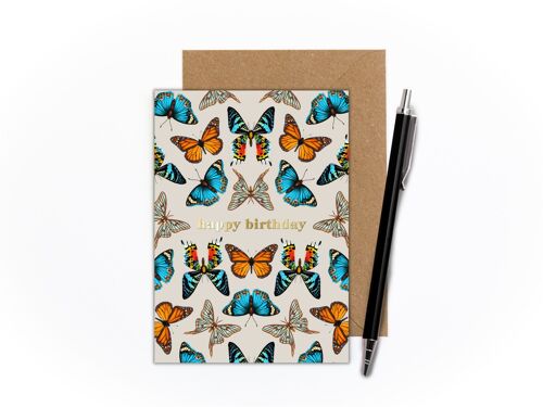 Birthday Butterfly Foiled Card (Beige)