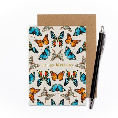 Geburtstagskarte mit Schmetterlingsfolie (Beige)