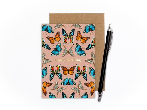 Birthday Butterfly Foiled Card (Peach)