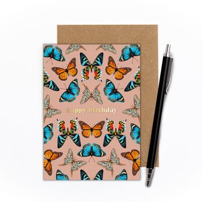 Geburtstagskarte mit Schmetterlingsfolie (Pfirsich)