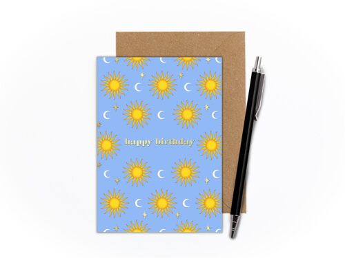 Birthday Sun & Moon Foiled Card (Sky Blue)