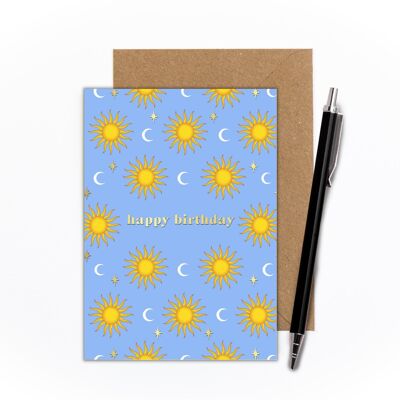 Birthday Sun & Moon Foiled Card (Sky Blue)