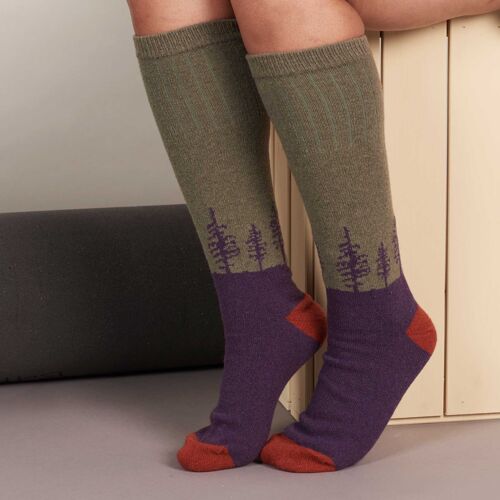 Women's Lambswool Boot Socks - forest - purple