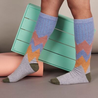 Calcetines para botas de lana de cordero para mujer en zigzag - azul