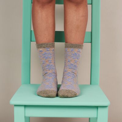 Women's Lambswool Ankle Socks fair isle - blue
