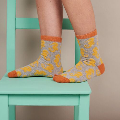 Women's Lambswool Ankle Socks seahorses - grey